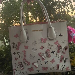 Michael Kors White and Pink Butterfly Satchel